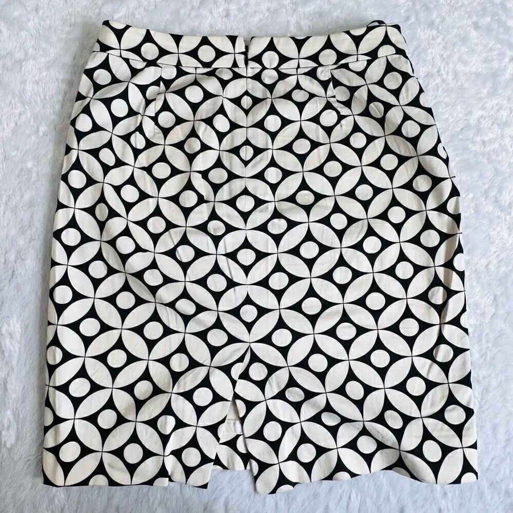 J. Crew Womens Black & White Geometric Knee Length The Pencil Skirt Size 4
